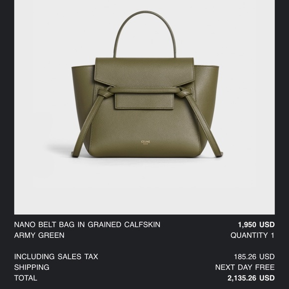 Celine Handbags - CELINE Nano Belt Bag Army Green